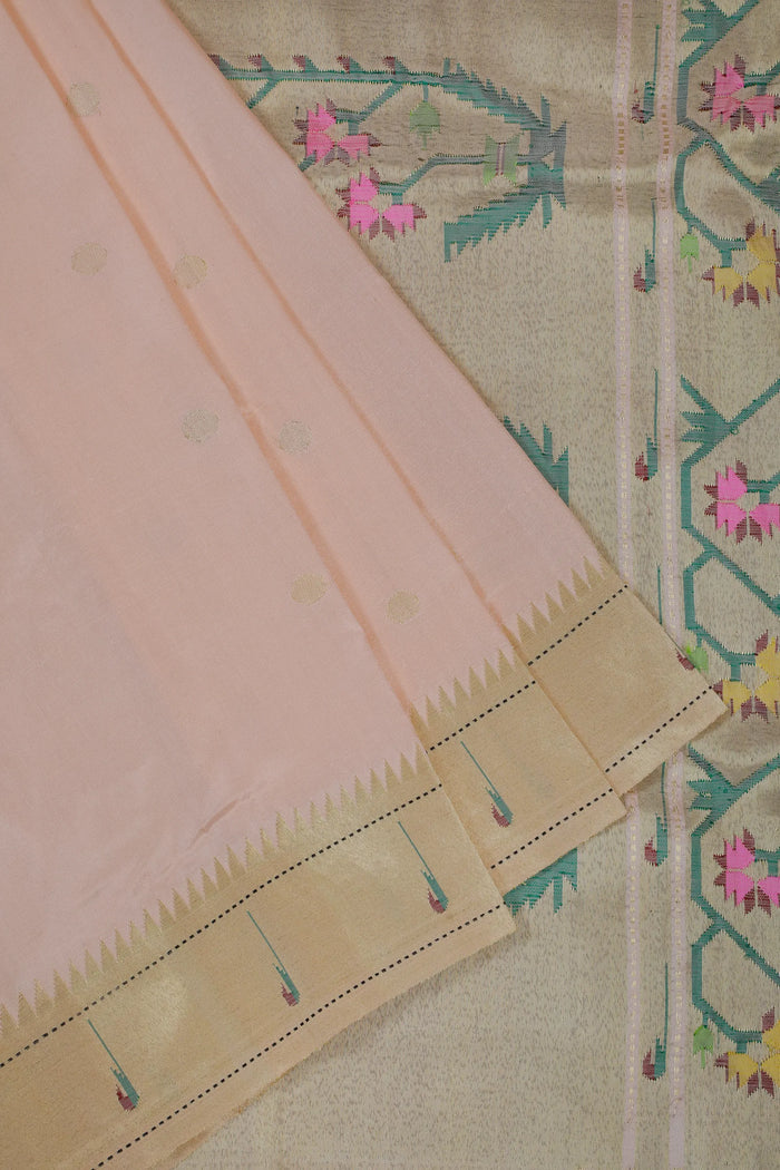 Light Baby Pink Handloom Pure Silk Muniya Paithani Saree