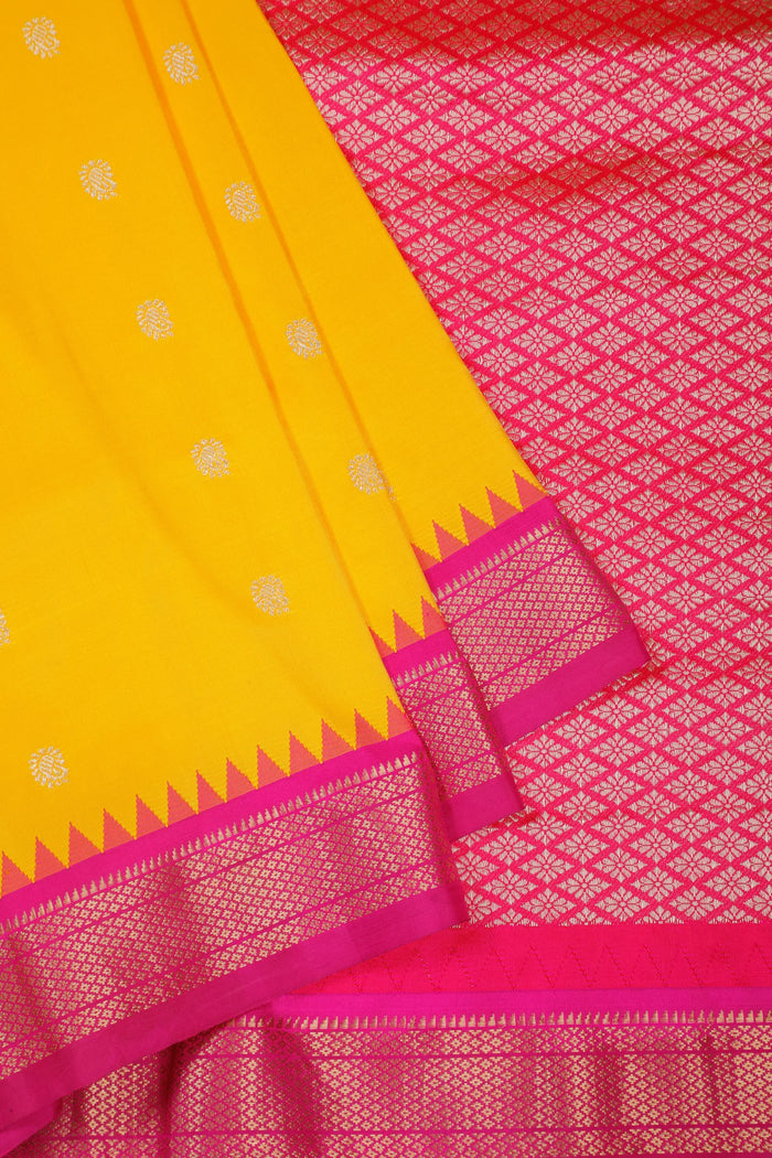 Mango Yellow Handloom Pure Silk Paithani Saree with Kadiyal Weave - detail 1