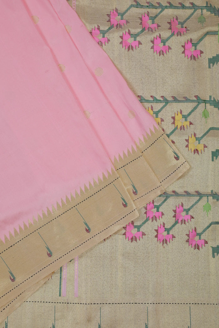 Baby Pink Handloom Pure Silk Muniya Paithani Saree