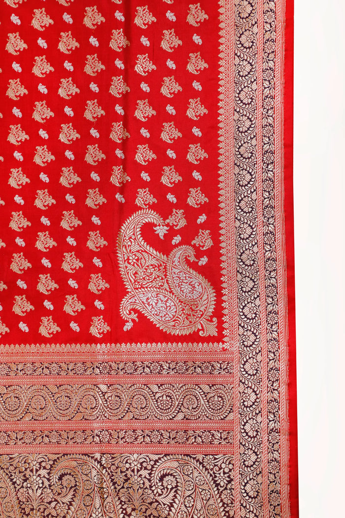 Red Handloom Real Zari Pure Silk Benarasi Saree