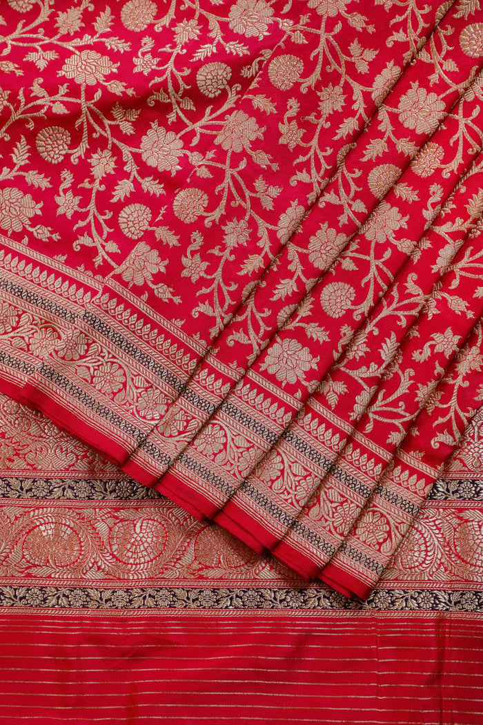Hot Pink Real Zari Pure Silk Benarasi Saree - Revival Koniya Design