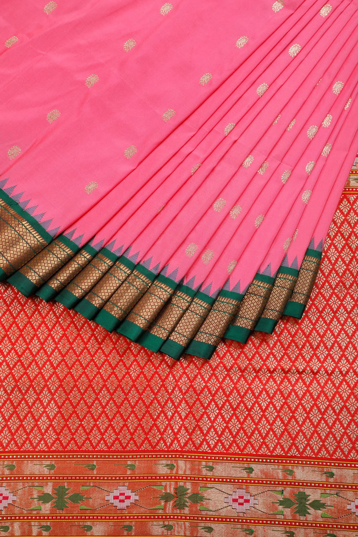 Pink Revival Pure Silk Handloom Paithani with Kadiyal Weave