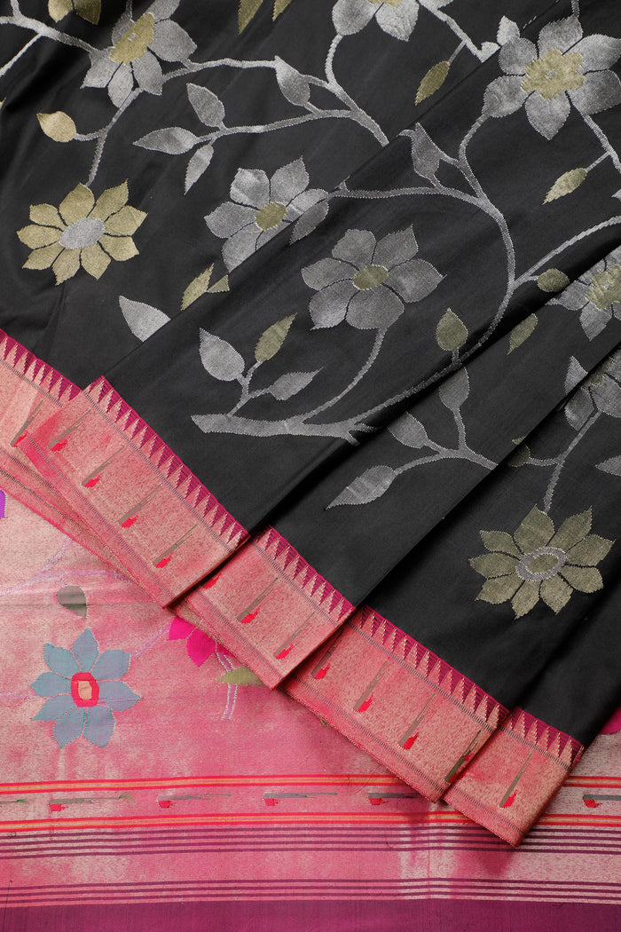 Black Pure Silk by Silk Handloom Paithani Saree with All Over Design