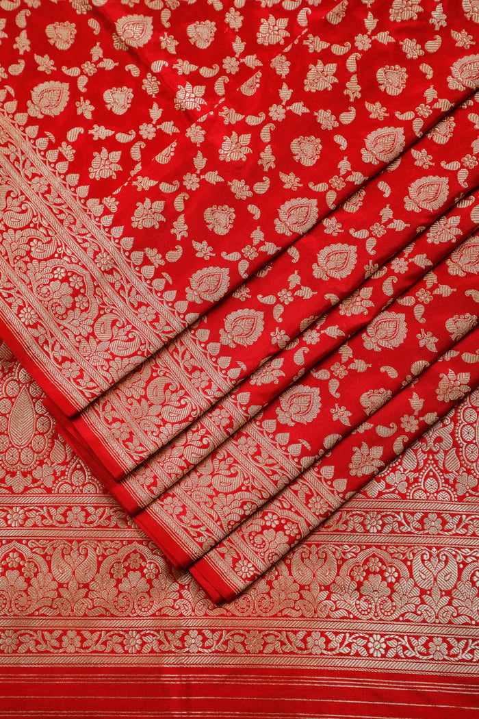 Red Handloom Real Zari Pure Silk Benarasi Saree