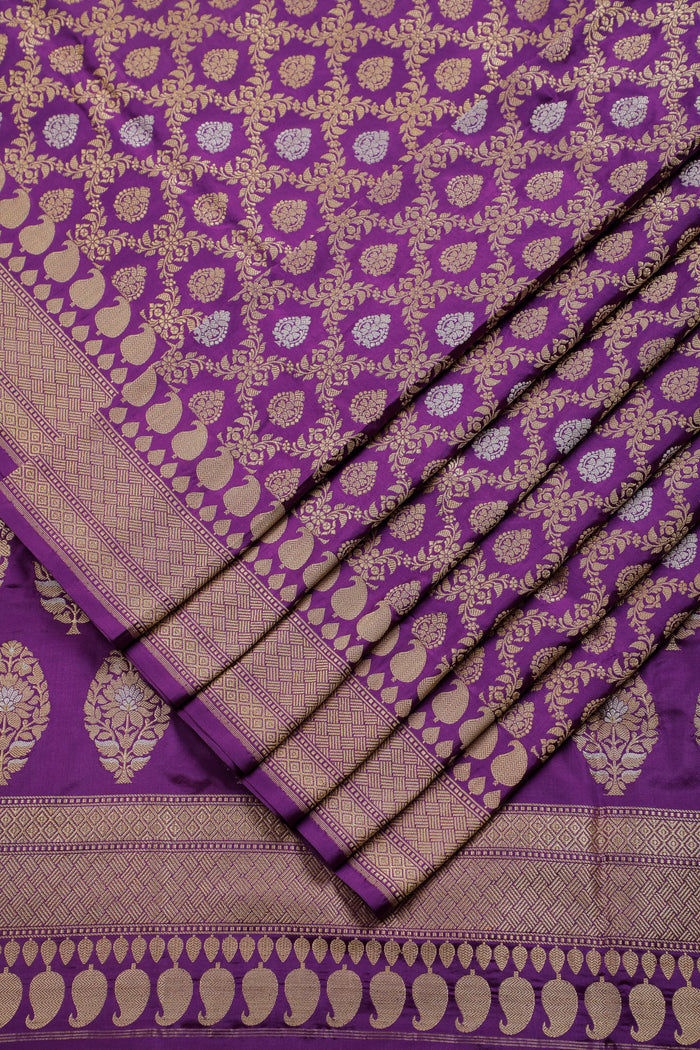 Purple Real Zari Pure Silk Benarasi Saree - Revival Design