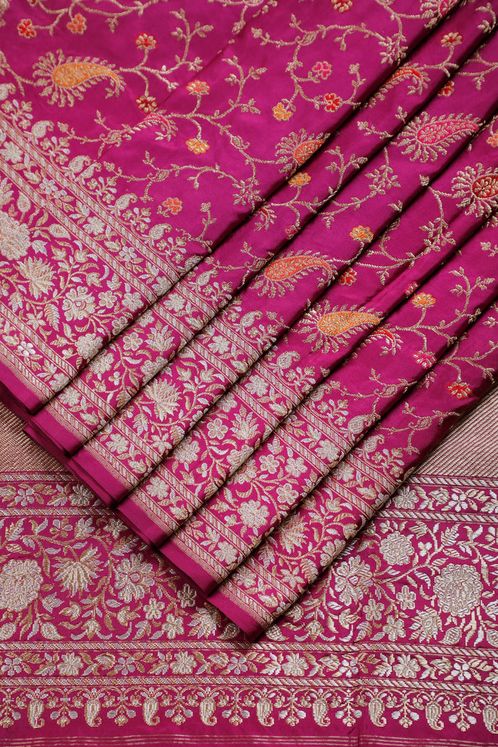 Purple Handloom Real Zari Pure Silk Benarasi Saree - Revival Design