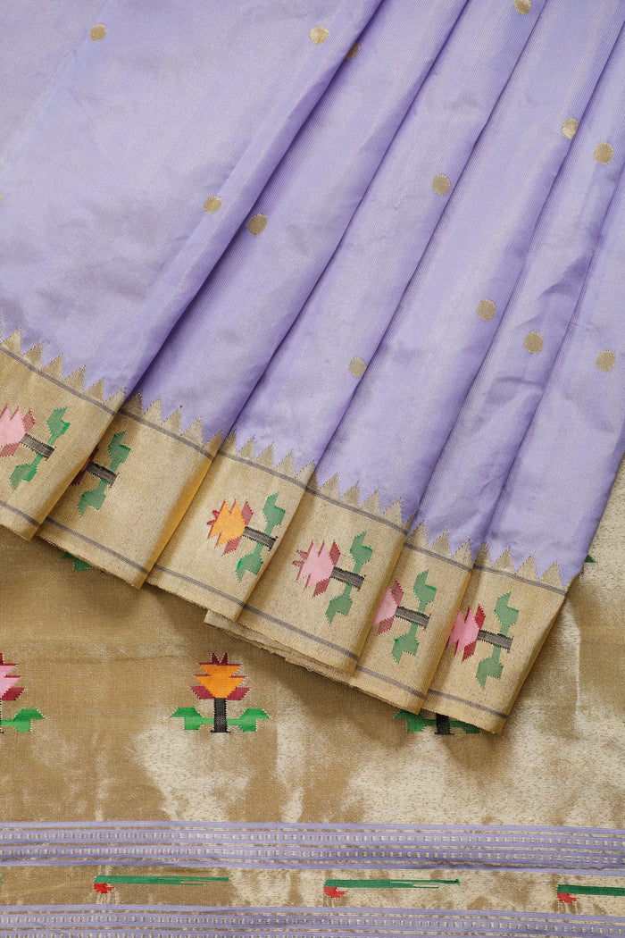 Lilac Pure Silk Handloom Paithani Tissue Saree with Asawali Pallu - Revival Design
