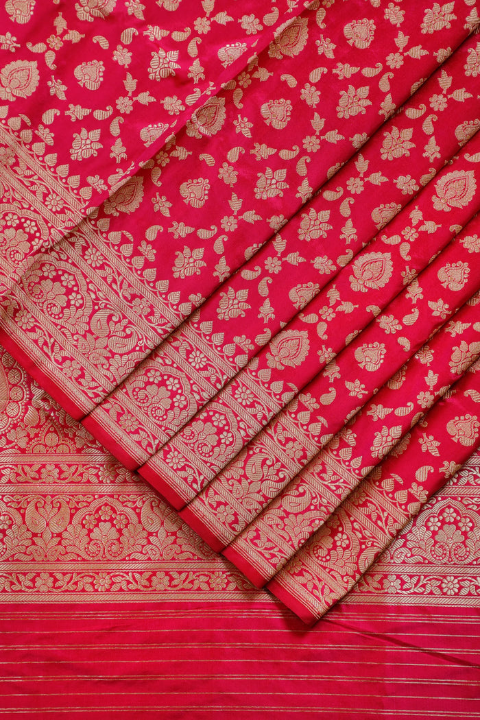 Hot Pink Handloom Real Zari Pure Silk Benarasi Saree
