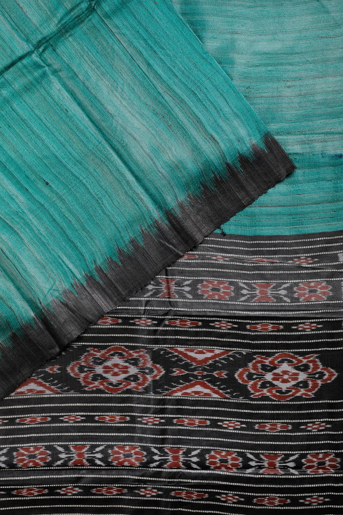 Peacock Blue Handloom Tussar Silk Saree - detail 1
