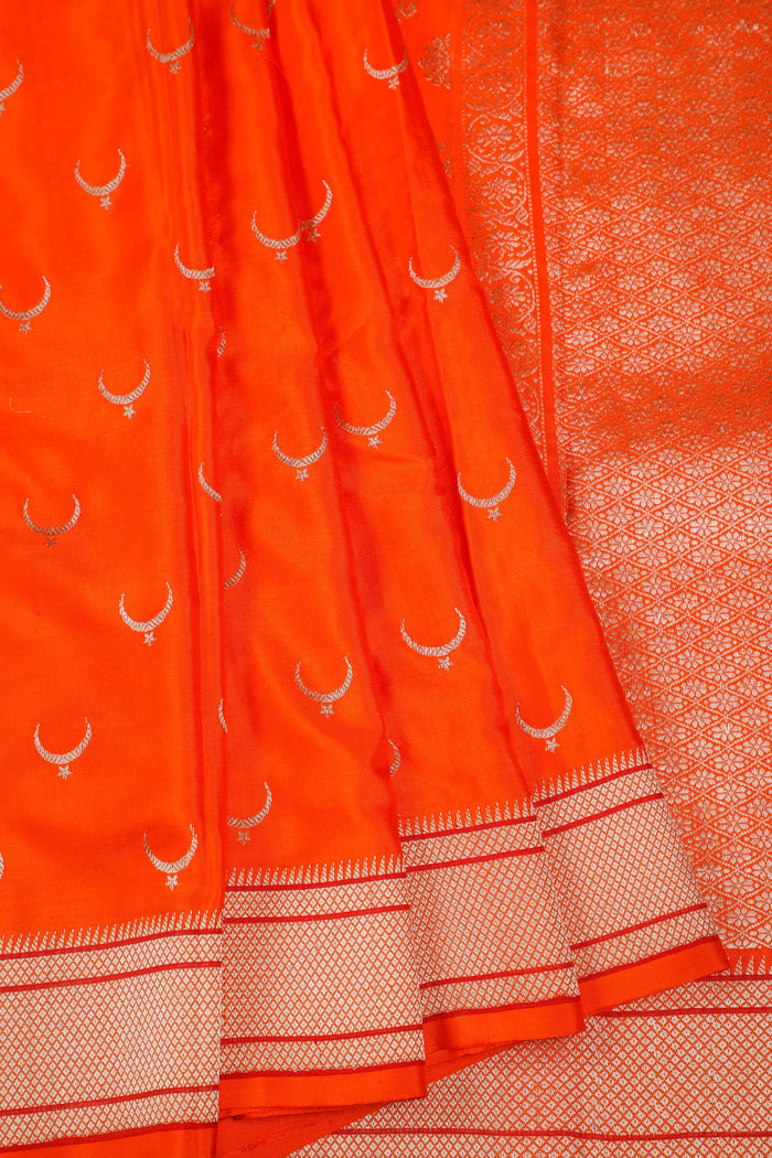 Orange Handloom Pure Silk Chanderi Saree - Revival Design - detail 2