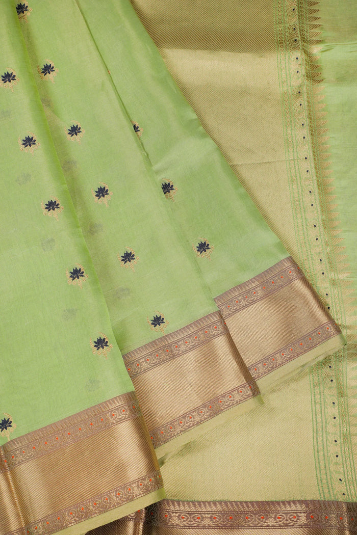 Pista Green Handloom Chanderi Mashru Silk Saree