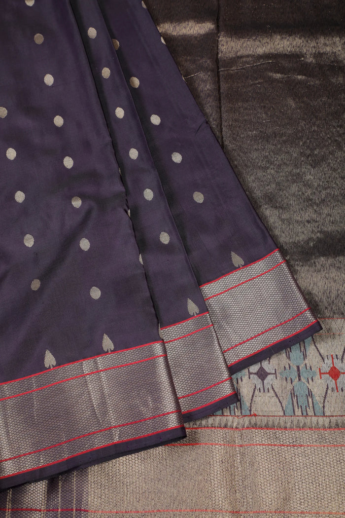 Deep Purple Handloom Pure Silk Chanderi Saree - Revival Design - detail 1