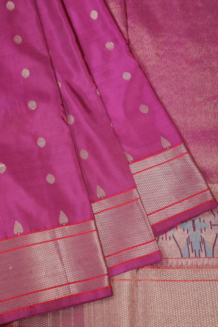 Wine Handloom Pure Silk Chanderi Saree - Revival Design - detail 1