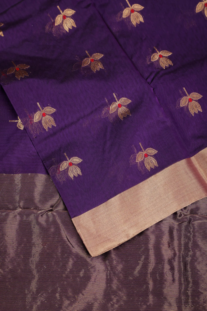 Purple Handloom Pure Cotton Chanderi Saree - detail 2