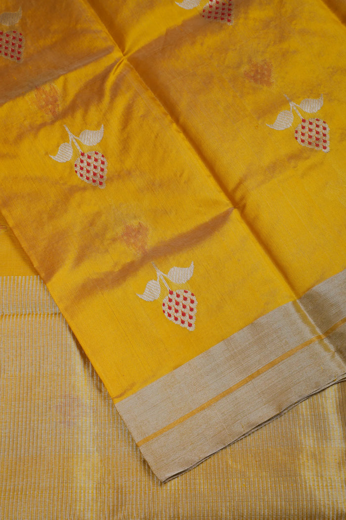 Yellow Handloom Pure Silk Chanderi Saree