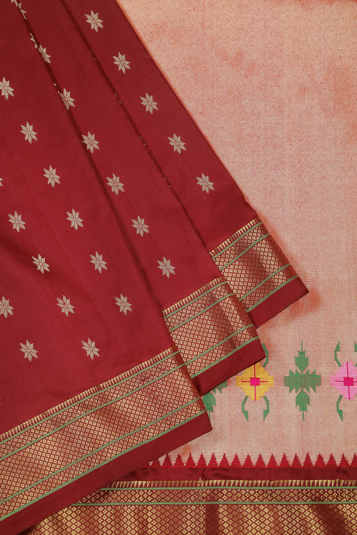 Coffee Brown Handloom Pure Silk Paithani Saree with Star Motifs - detail 3