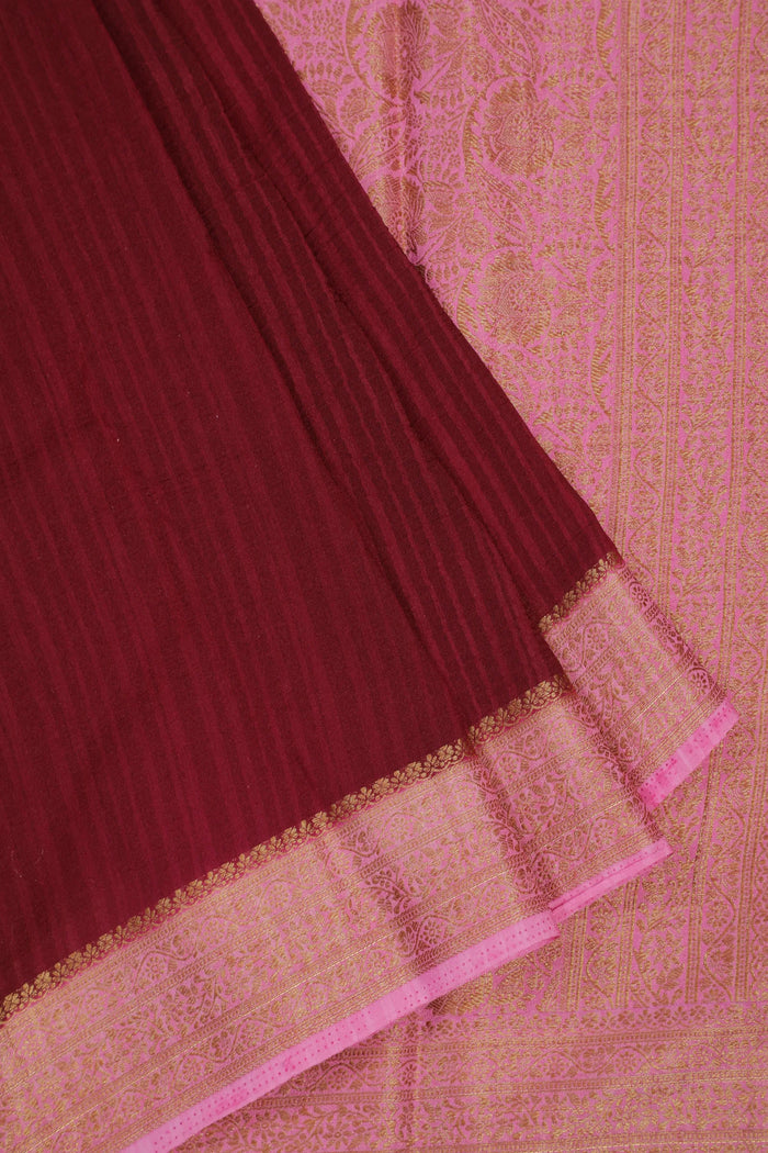 Wine Powerloom Designer Chiffon Saree with Brocade Blouse