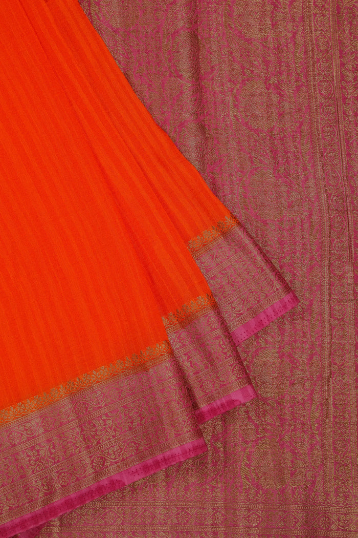 Orange Powerloom Designer Chiffon Saree with Brocade Blouse