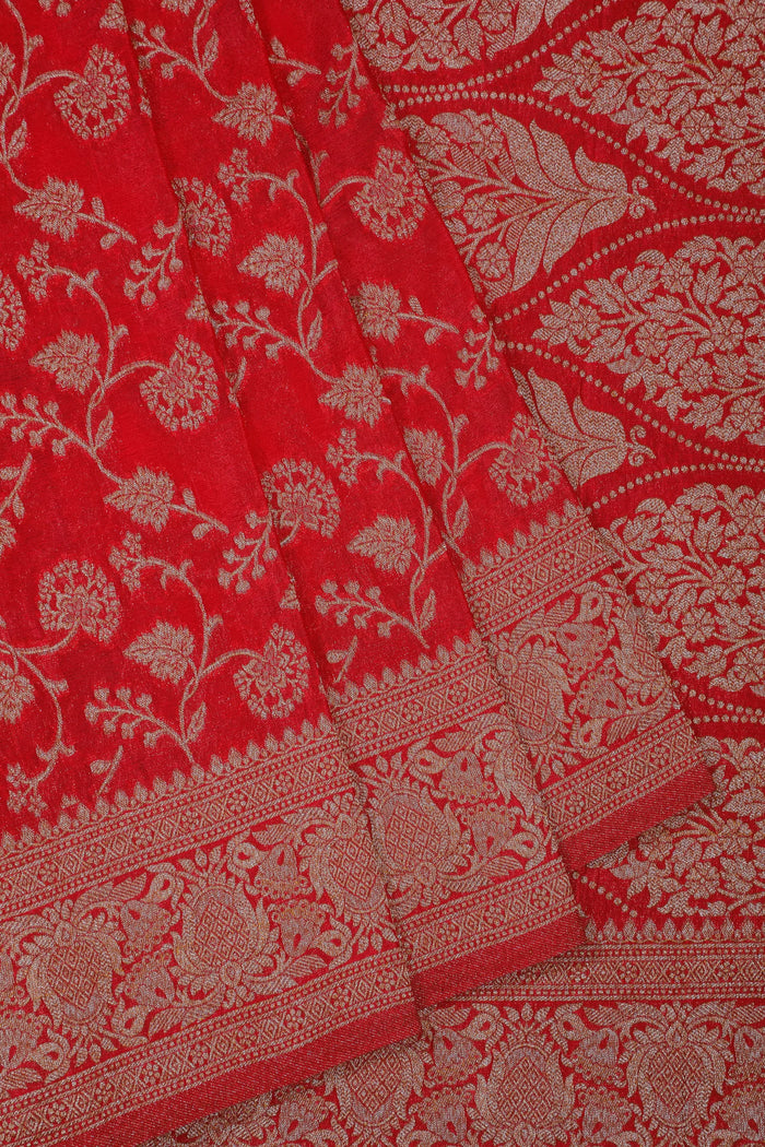 Red Powerloom Designer Georgette Saree