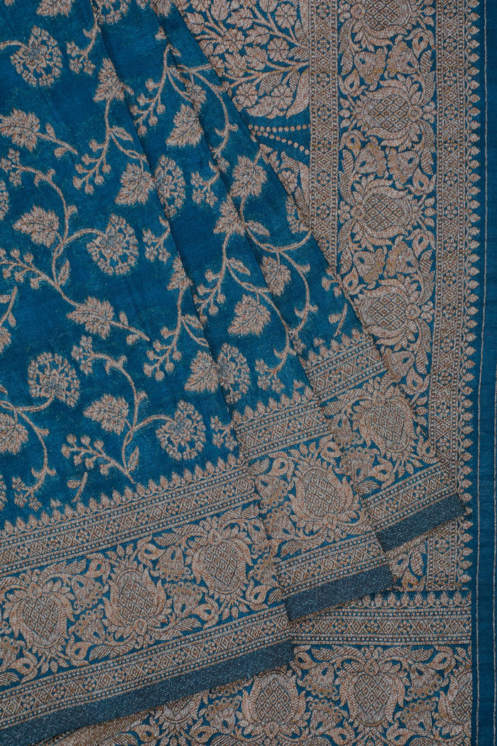 Peacock Blue Powerloom Designer Georgette Saree
