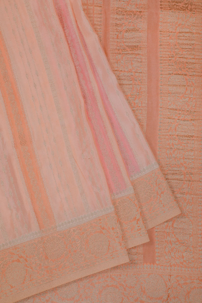 White Powerloom Designer Chiffon Saree with Orange Border