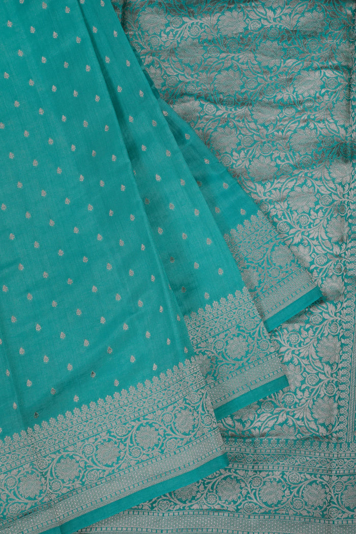 Sea Green Powerloom Chinia Benarasi Pure Silk Saree