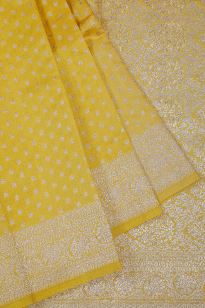 Lemon Yellow Powerloom Chinia Benarasi Pure Silk Saree