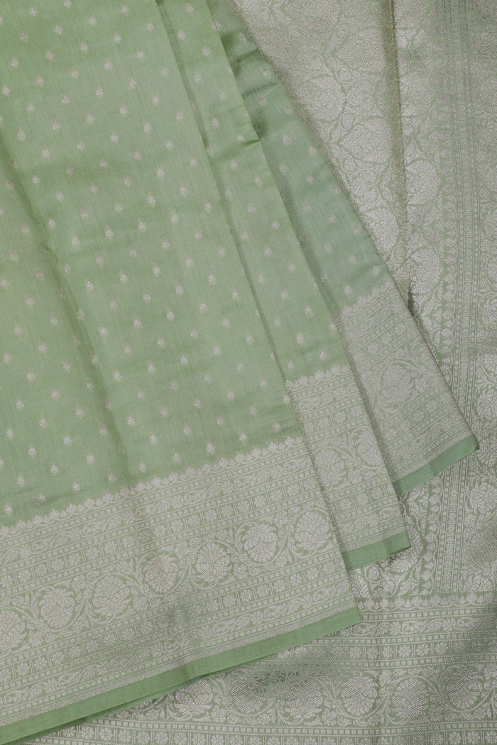 Pista Green Powerloom Chinia Benarasi Pure Silk Saree