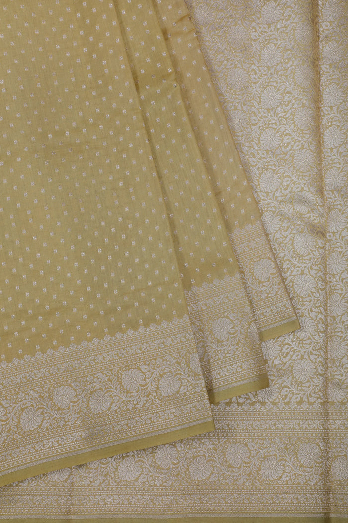 Yellow Powerloom Chinia Benarasi Pure Silk Saree