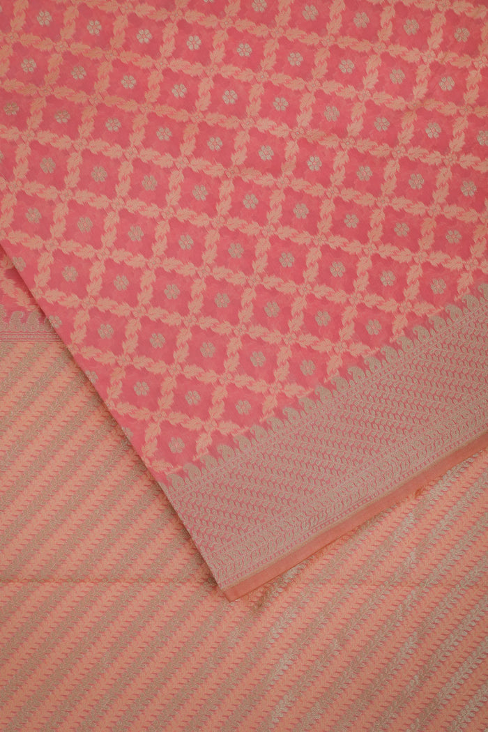Pink Handloom Benarasi Pure Cotton Saree - detail 3