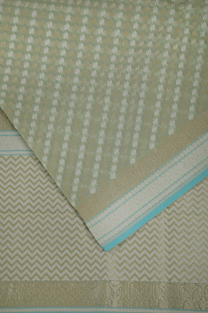 Pista Green Handloom Benarasi Cotton Jamdani Saree - detail 3