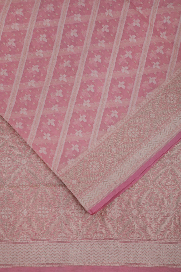 Baby Pink Handloom Benarasi Cotton Jamdani Saree - detail 3