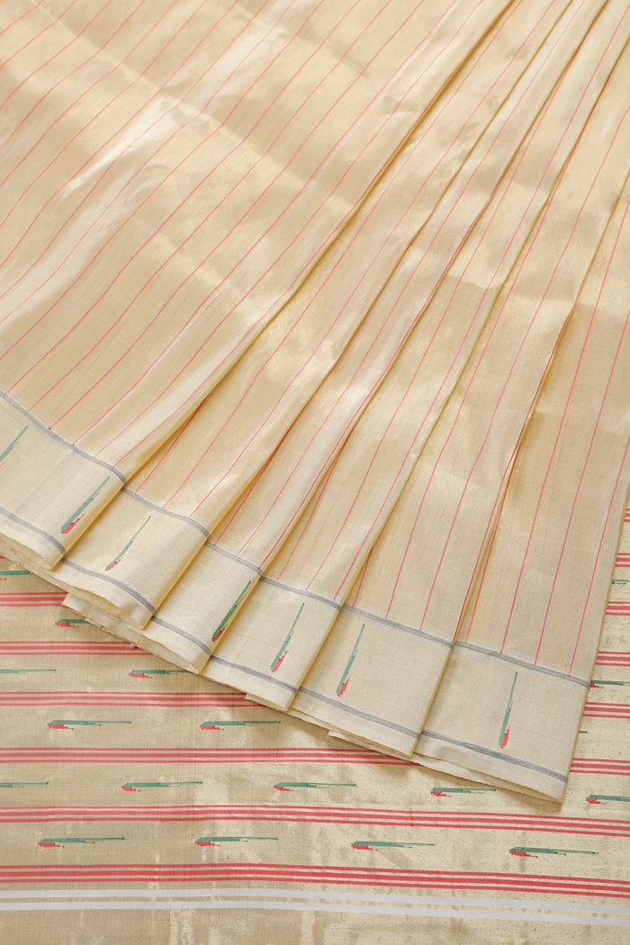 Ivory Pure Silk Handloom Tissue Paithani Saree