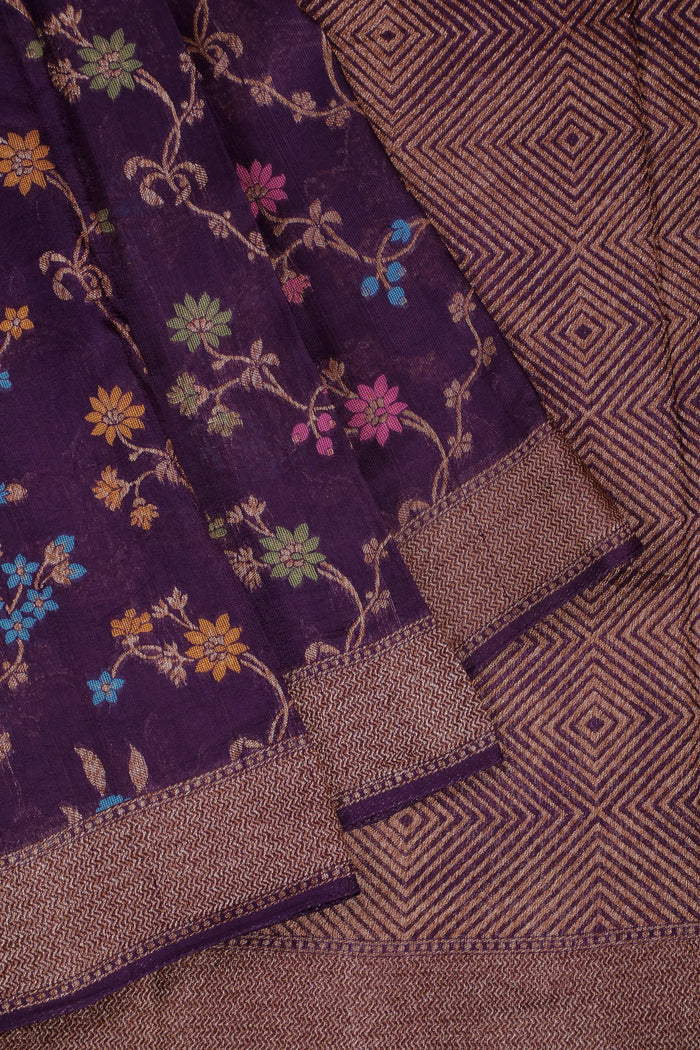 Purple Powerloom Tussar Dupion Semi Silk Saree