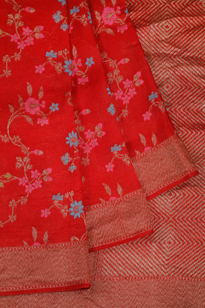 Red Powerloom Tussar Dupion Semi Silk Saree