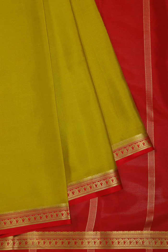 Parrot Green Powerloom Mysore Crepe Saree