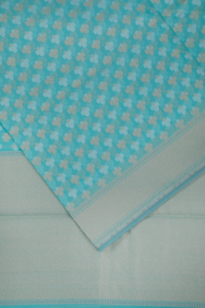 Sky Blue Powerloom Pure Cotton Jamdani Saree - detail 3
