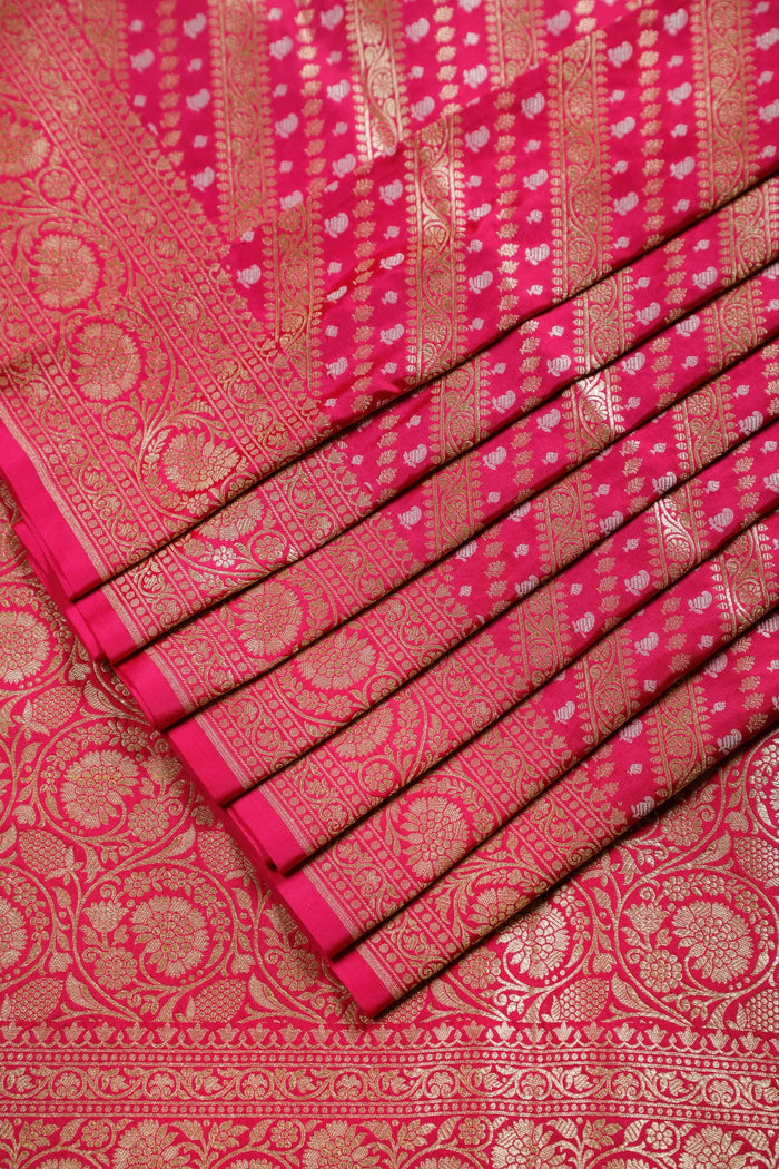 Pink Handloom Benarasi Pure Silk Saree with Lehriya Design