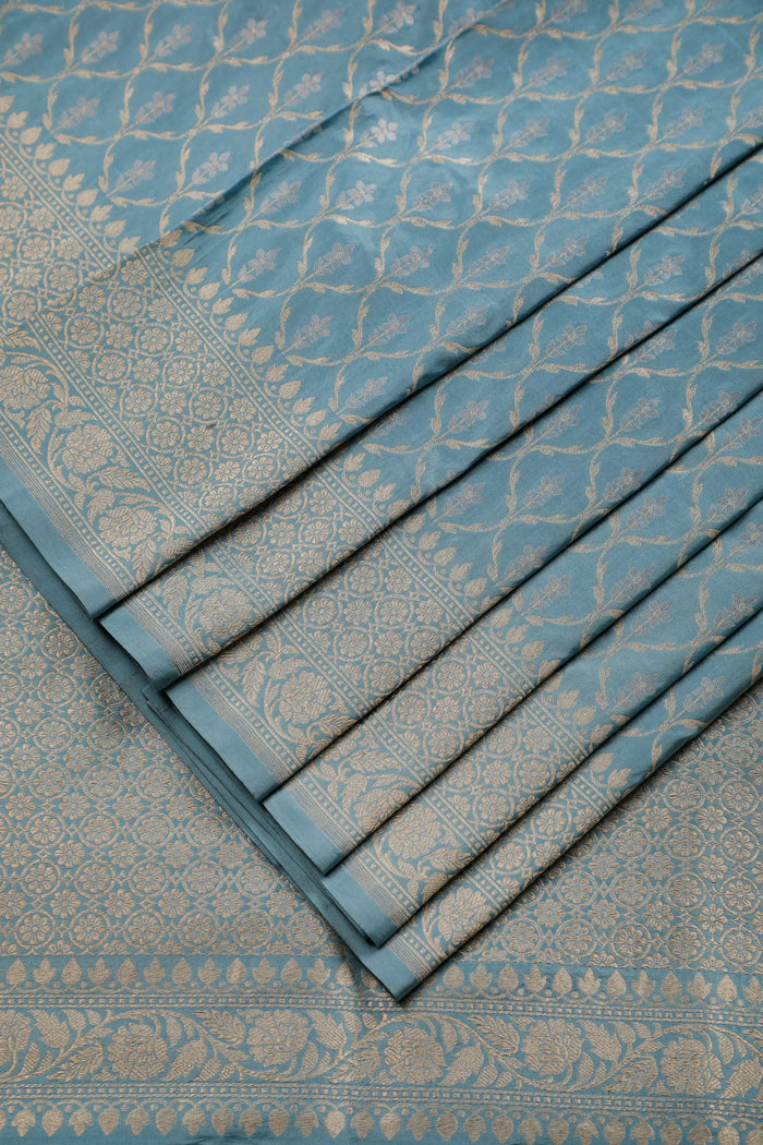 Sky Blue Handloom Benarasi Katan Silk Saree
