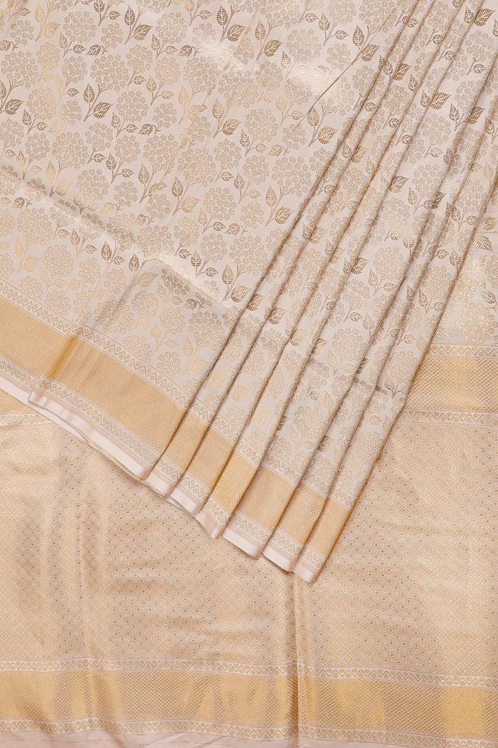 White Handloom Benarasi Brocade Katan Silk Saree