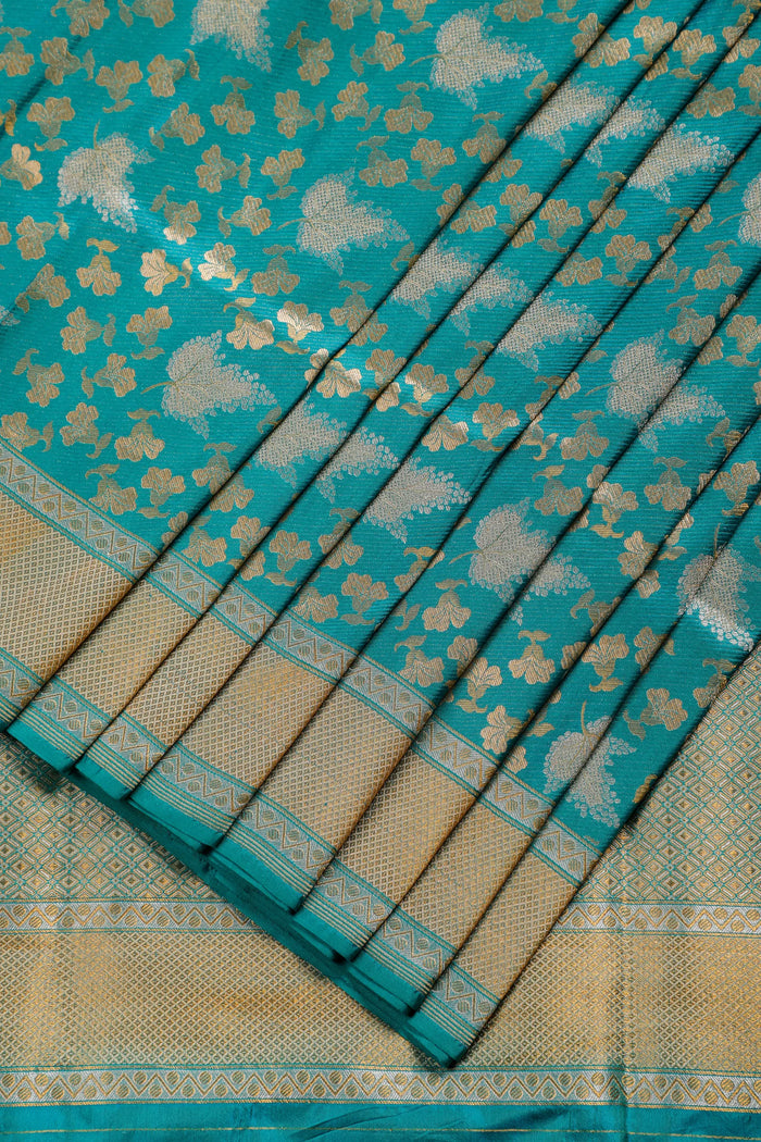 Turquoise Blue Handloom Benarasi Katan Silk Saree