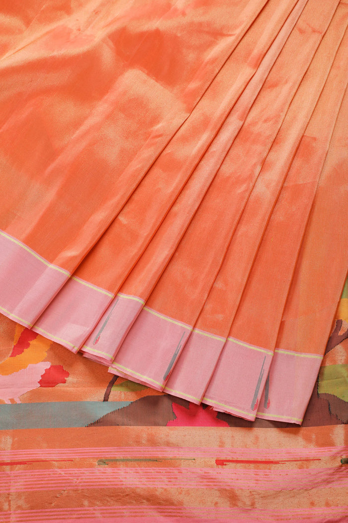 Peach Pure Silk Handloom Tissue Paithani Saree