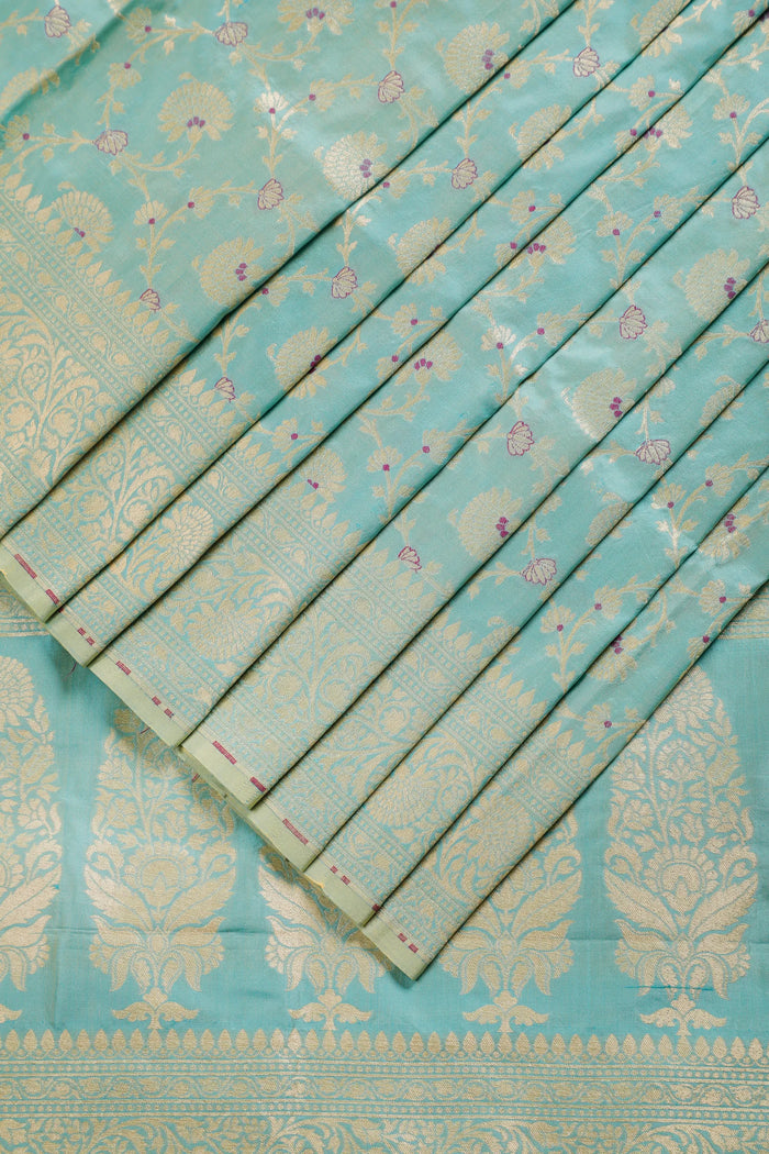 Sky Blue Handloom Benarasi Katan Silk Saree