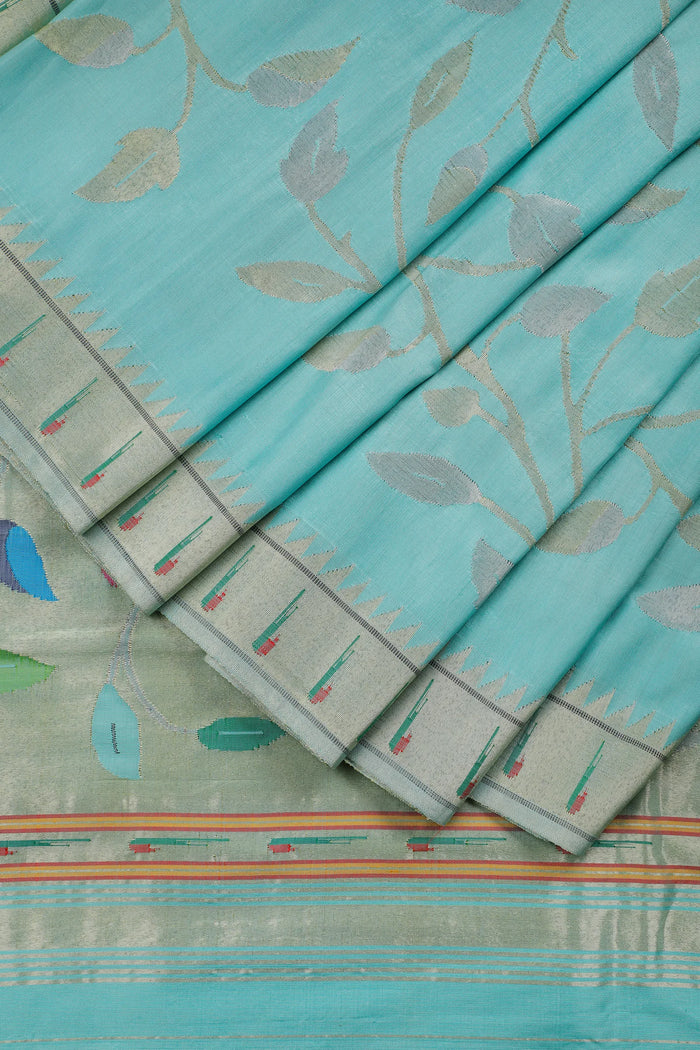 Sky Blue Pure Silk by Silk Handloom Paithani Saree with All Over Design