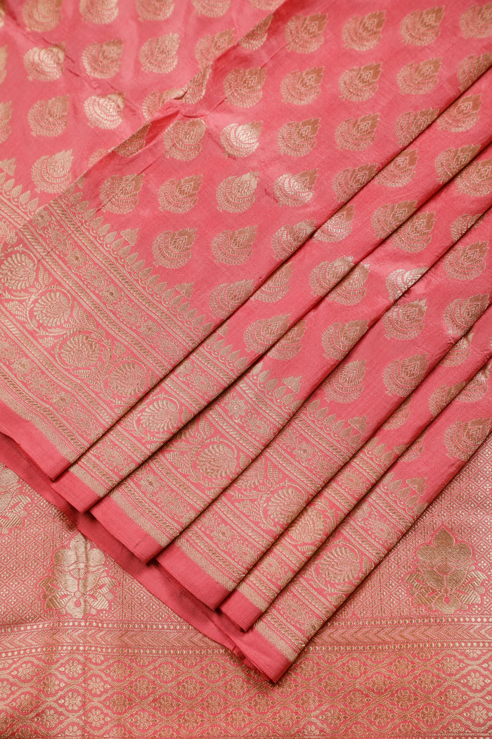 Peach Pink Handloom Benarasi Katan Silk Saree