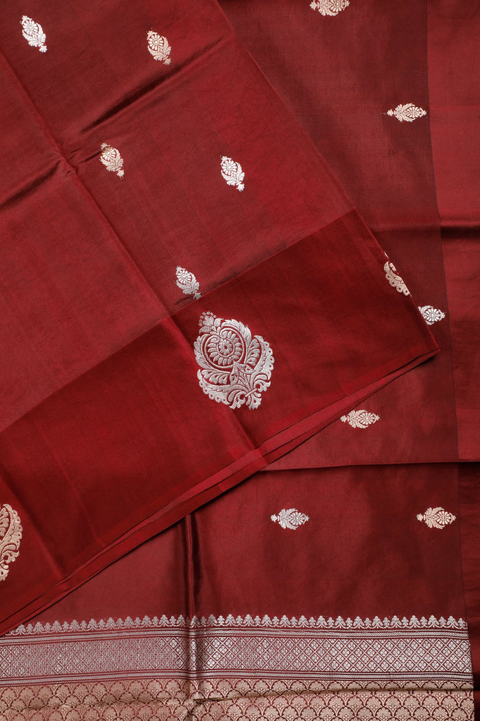 Maroon Pure Silk Handloom Mashru Benarasi Saree - detail 1