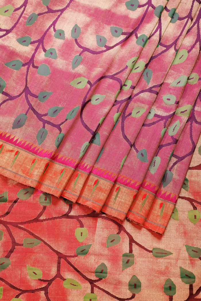 Purple Pure Silk Handloom Tissue Paithani Saree with All Over Design