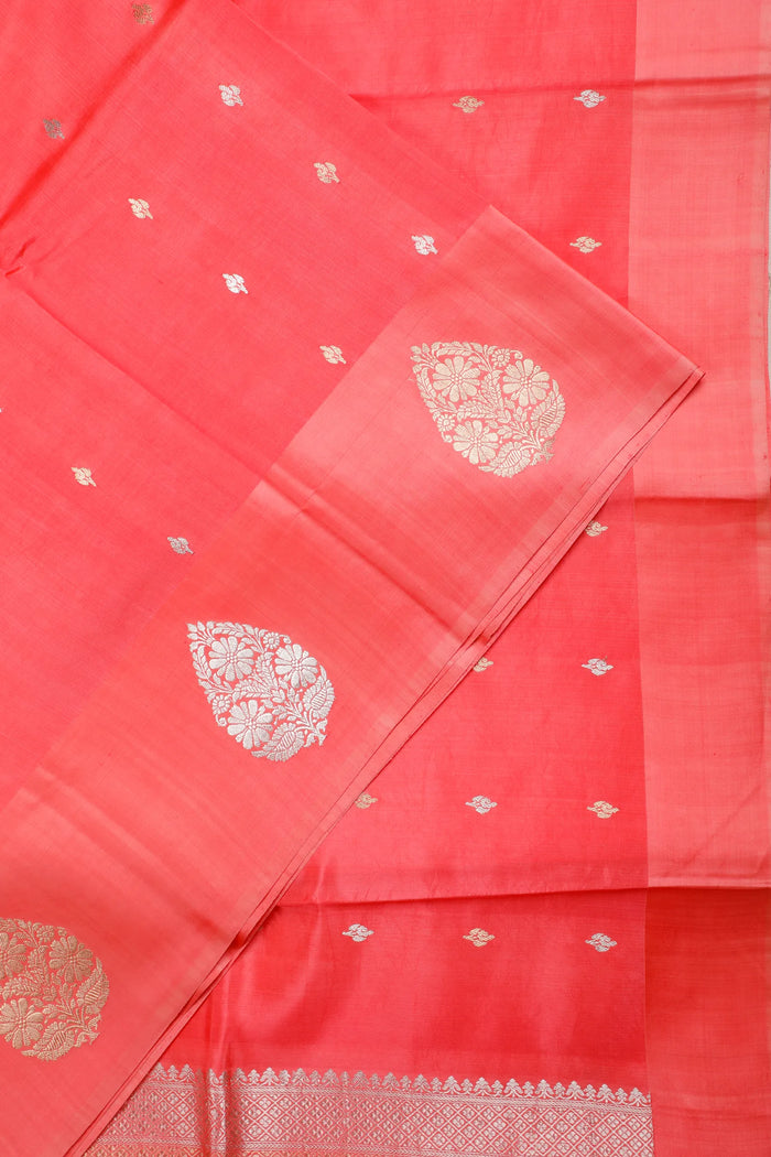Peach Pure Silk Handloom Mashru Benarasi Saree - detail 1