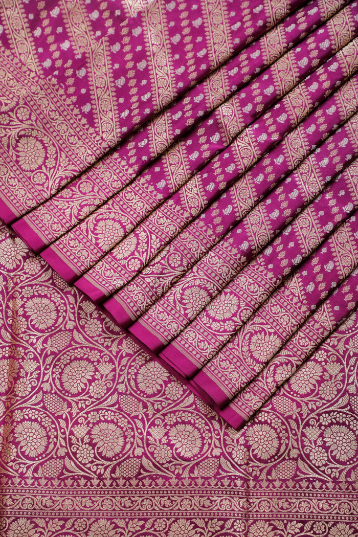 Purple Handloom Benarasi Pure Silk Saree with Lehriya Design