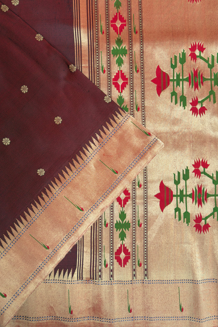 Maroon Handloom Paithani Muniya Asawali